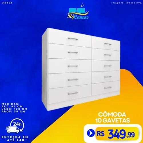 Cômoda 10 Gavetas Branca - RJ Camas