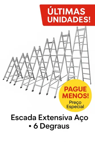 Últimas unidades! Escada Extensiva 6 Degraus Aço ? Pague Menos e Receba Rápido!