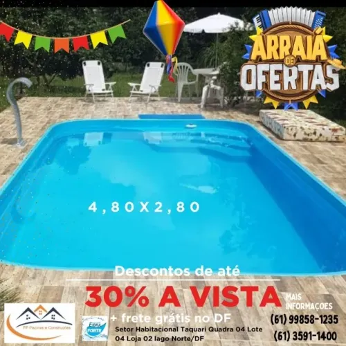 Piscina 4,80x2,80m com Filtração. Direto da fábrica azul ou branca