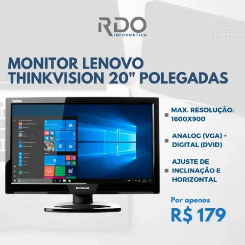 Monitor Lenovo ThinkVision 20" 1600x900 VGA/DVI | Alta resolução! 