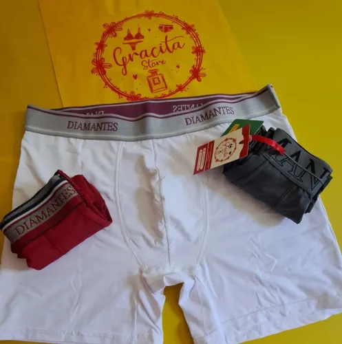 Kit com 3 Cuecas Boxer Diamantes Lingerie Coloridas
