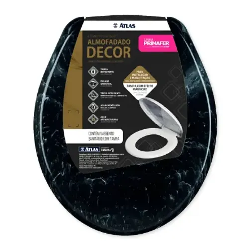 Tampa Almofadada Marmorizada Para Vaso Sanitário Oval Cor Preto