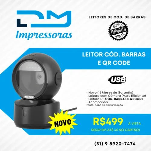 Leitor (Camera) de Código de Barras e QR Code Fixo Netum - Novo 1 Ano Garantia