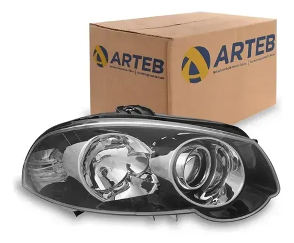 FAROL MODELO ARTEB LADO DIREITO H7 H1 MOLDURA METALIZADA MASCARA NEGRA PALIO 09>13 SIENA 0