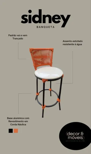 Banqueta alumínio corda nautica balcao churrasqueira cozinha