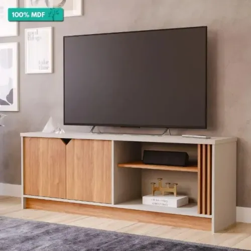 Bancada Volpi Para Tv Até 55 Polegadas Rippas Freijó/Off White 100% MDF - Montagem Grátis 