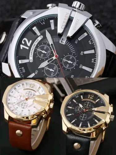 Relógio Curren MILITAR Luxo/Caixa em aço/ Pulseira De Couro/Vidro Hardlex Anti RISco