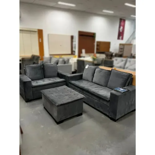 Conjunto sofá 2 + 3 lugares com puf luxo