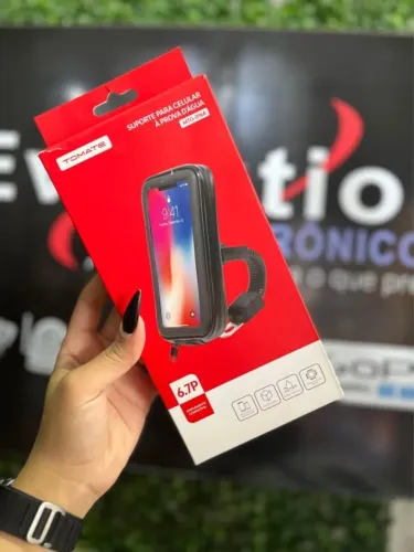 Suporte de Celular para Moto com Capa para Proteção - A Prova d' agua - MTG016A - TOMATE