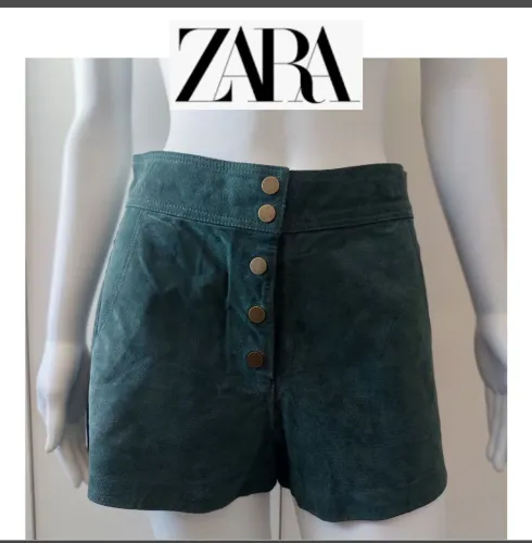 Short de couro Zara verde
