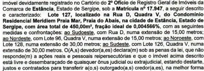 Vendo lote na praia do Abaís 