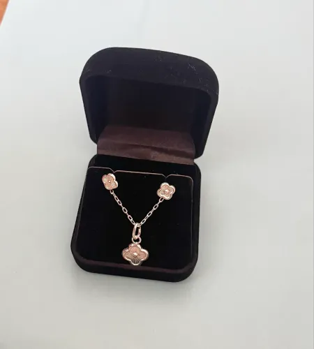 Conjunto colar e brincos trevo Prata 925 legítima