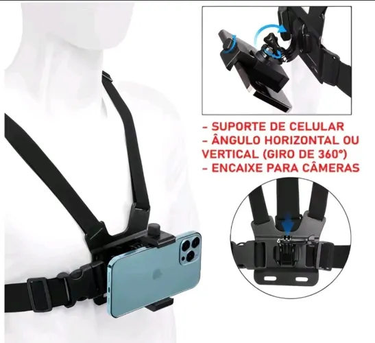 Suporte peitoral para Celular, GoPro, Action Cam