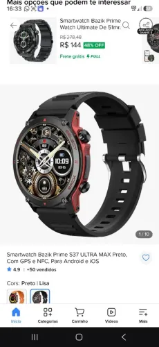 VENDO SMARTWATCH RELÓGIO INTELIGENTE S37 ULTRA MAX BASIC PRIME, IP68