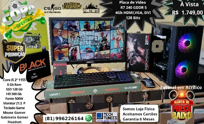 PC Gamer- Core i5 (8 Gb Ram-SSD 128, HD 500 Gb - Placa de Vídeo - Monitor 21.5