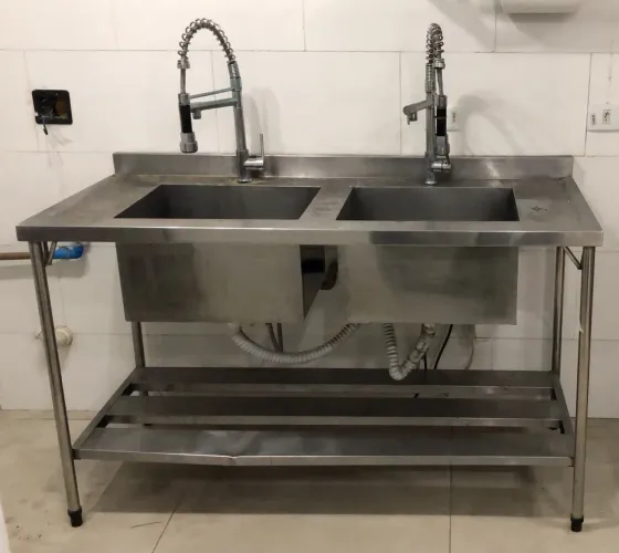 Pia inox cozinha industrial 2 Cubas