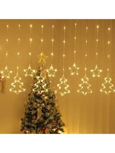 Cortina de Led com Enfeites de Natal