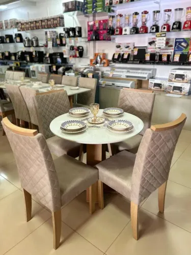 Sala de jantar Estilo redonda (vidro off)4cadeiras Elegan(caramelo)SONETTO