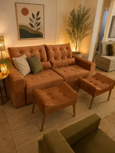 sofá retrátil e reclinável com as banquetas