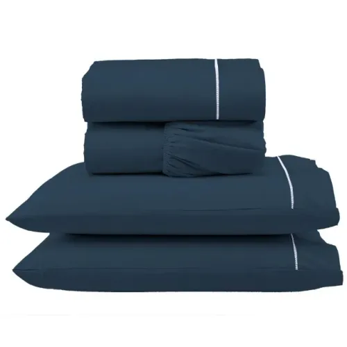 Jogo de Cama na cor Azul Marinho com 4 peças King