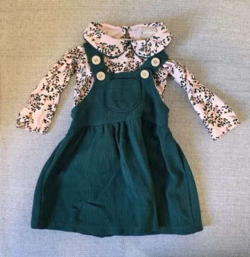 Conjunto Milon vestido jardineira e blusa, 6 a 9 meses