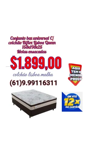 Conjunto box universal Queen com colchão Biflex Lisboa molas ensacadas 158x198x25