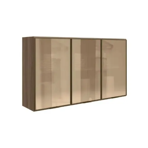 Armário Aéreo Kali 3 Portas Vidro Inox MDF Dividimos Em Até 10x Sem Juros