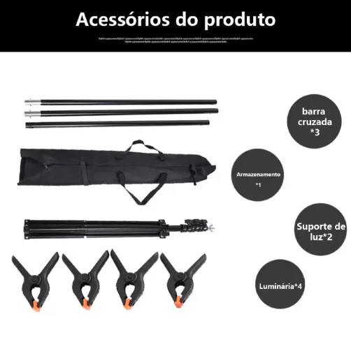 Suporte fundo infinito + bolsa + 4 presilhas Fotográfica 2x2