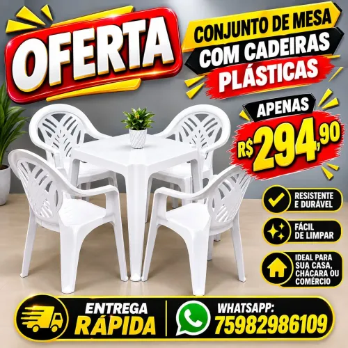 Conjuntos mesas e cadeiras plásticas com braços