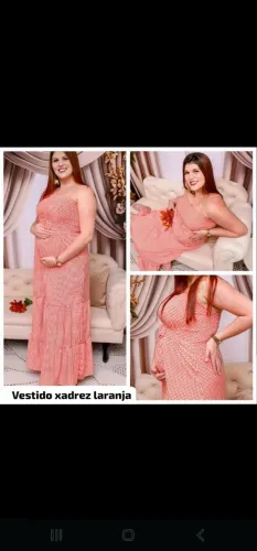 Vestido xadrez laranja