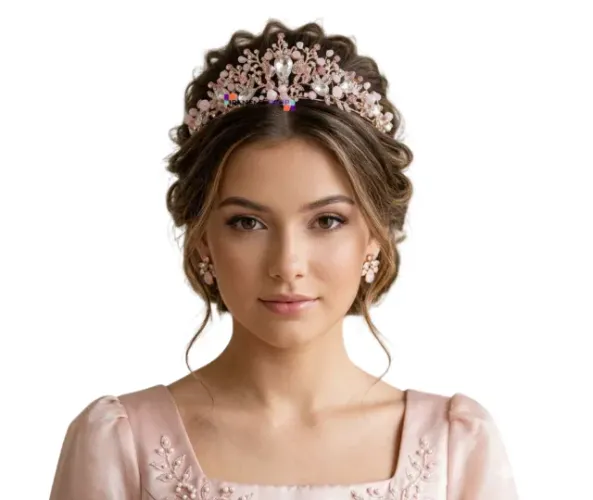 Coroa Debutante Daminha Tiara Detalhe Rosa