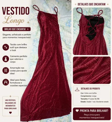Vestido longo festa/ cor- marsala