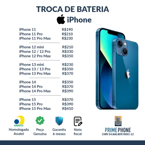 Troca de bateria iPhone - Homologada Anatel 6 meses garantia Com nota fiscal