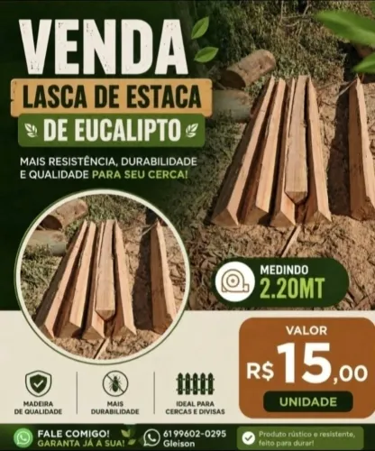 Estaca de eucalipto para cerca 3 quinas lascas
