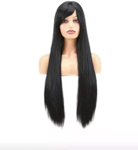 Peruca preta fibra orgânica