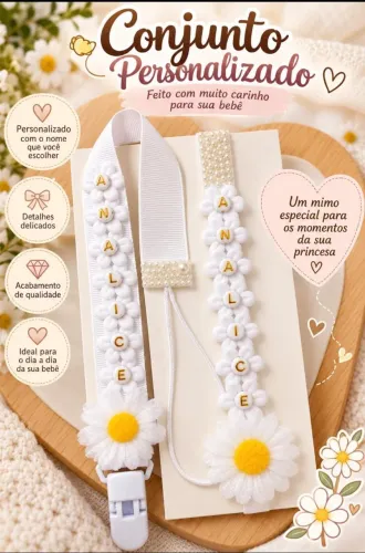 Conjunto personalizado para bebê - Nome e flores delicadas