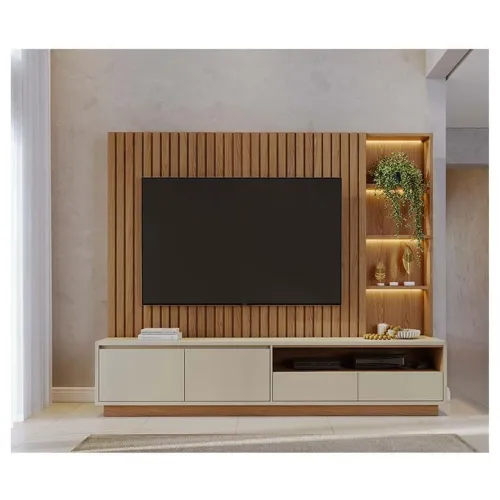 Estante Home Cancun ripado luz led suporta TV até 82 polegadas  / Receba em 24h