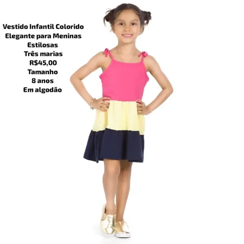 Vestido Infantil Colorido Elegante para Meninas Estilosas 