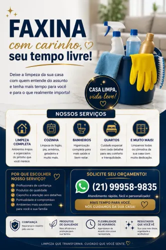 Faxina Residencial Completa | Diarista de Confiança | Rio de Janeiro