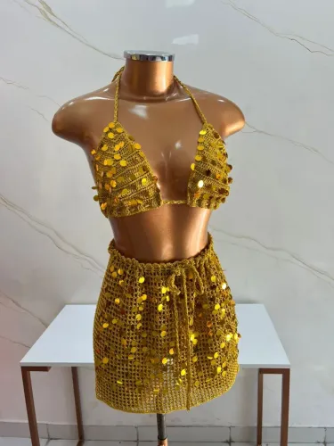 Conjunto de crochê dourada só encomenda