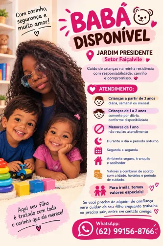 Oie meu nome é Luiza trabalho de babá 