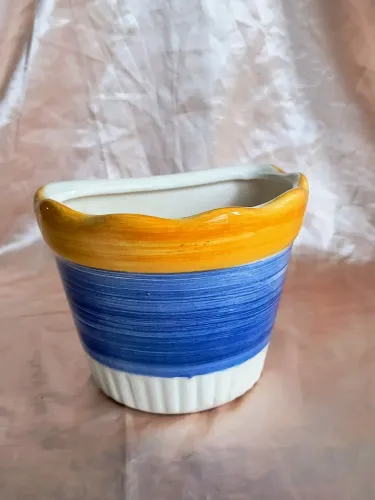 jarro plantas para parede Decoração jardim casa antigo antiquario amarelo azul porcelana