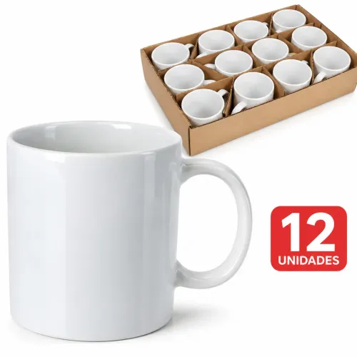 12 Canecas PREMIUM Aaa Porcelana Branca Para Sublimação 325ml