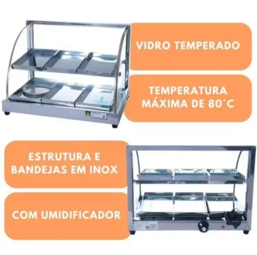 Estufa Para Salgados Expositor Dupla De 6 Bandejas Vidro Curvo - Supritecs Equipamentos
