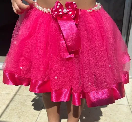 ? Saia Tutu Infantil Pink Luxo com Pérolas e Laço ?