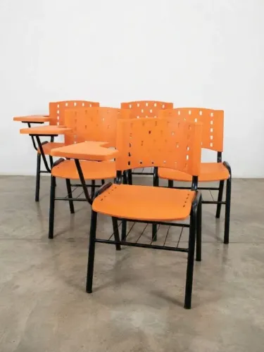 Kit 6 Cadeiras Universitárias Laranja