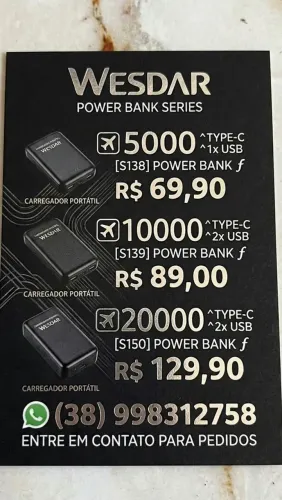 Carregadores portáteis Tipo C