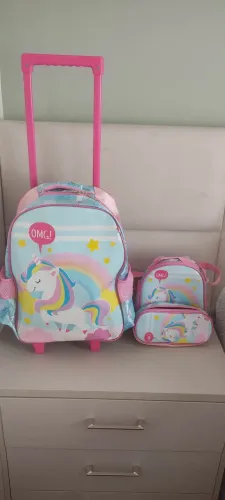 Kit mochila infantil com rodinha 