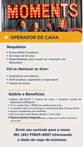 Brayan Burger contrata: Operador de caixa