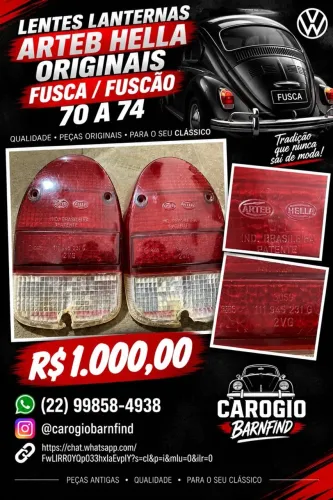 Par Lentes Lanternas Traseiras Fusca 70 a 74 Arteb Hella Original